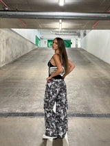 Straight wide-leg work pants with full-width digital printing