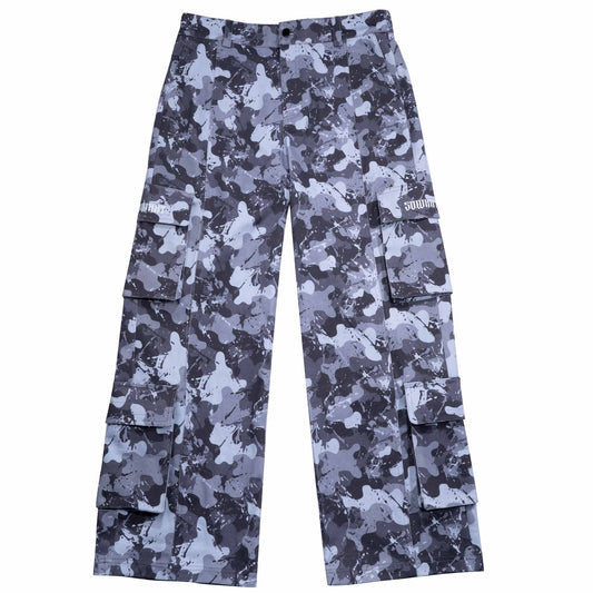Straight wide-leg work pants with full-width digital printing