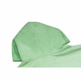Green reversed background fleece hoodie with anti-bottom frying process.