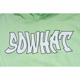 Green reversed background fleece hoodie with anti-bottom frying process.