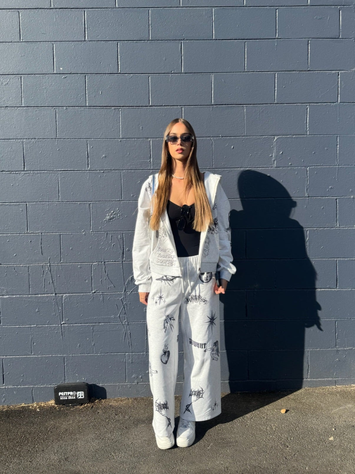 Full-frame digital printing large straight-leg sweatpants