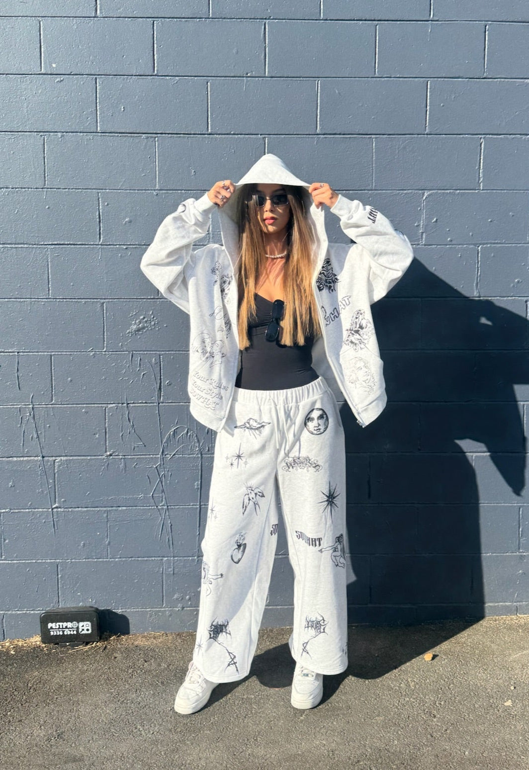 Full-frame digital printing large straight-leg sweatpants