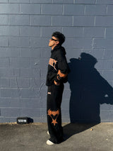 Patterned large straight tube sweatpants