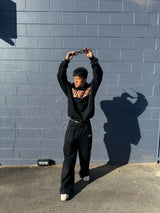 Patterned large straight tube sweatpants