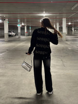 Silk screen printed round neck sweatshirt with "Half Lake Shadow".