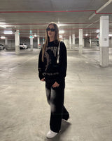 Silk screen printed round neck sweatshirt with "Half Lake Shadow".