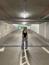 Straight wide-leg work pants with full-width digital printing