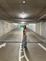 Straight wide-leg work pants with full-width digital printing