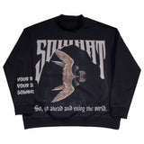 Silk screen printed round neck sweatshirt with "Half Lake Shadow".